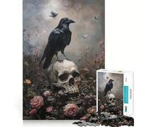 1000 Adult Pieces Jigsaw Puzzle Black Crow On Skull Fine Cut Art, Mental Focus Game, Quiet Time Game, Birthday Activity (38x26cm)