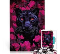 1000 Adult Pieces Jigsaw Puzzle Black panther pink flowers Made of cardboard for and 14 years and over Challenge Toy Unique Home Decorations and Gifts。size：38x52cm/14.96x20.47inch