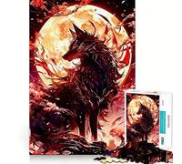 1000 Adult Pieces Jigsaw Puzzle Black Wolf Under Full Moon Fine Cut Art, Mental Focus Game, Quiet Time Game, Birthday Activity (50x75cm)