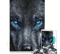 1000 Adult Pieces Jigsaw Puzzle Black Wolf with Blue Eyes, Family Game, Difficult And Challenge, Birthday And Unique Gifts 38x26cm