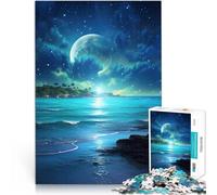 1000 Adult Pieces Jigsaw Puzzle Blue ocean night sky Made of cardboard for and 14 years and over Home Decoration game Toys Christmas game Presents for Women。size:38x52cm/14.96x20.47inch