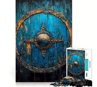 1000 Adult Pieces Jigsaw Puzzle Blue Viking Shield Fine Cut Art, Mental Focus Game, Quiet Time Game, Birthday Activity (38x26cm)