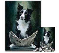 1000 Adult Pieces Jigsaw Puzzle Border Collie on The Toilet Wooden Jigsaw Puzzles for Birthdays, Holidays, Best for Christmas 50X75CM