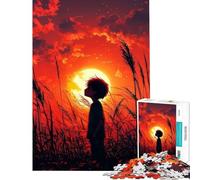 1000 Adult Pieces Jigsaw Puzzle Boy Gazing at Sunset in Field Challenging To Complete Perfect Decoration Fun Games Suitable for Ages 14 And Up (38x52cm)