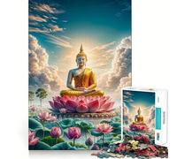 1000 Adult Pieces Jigsaw Puzzle Buddha Lotus Meditation Tight Cut Fun Thinking Skill Game Leisure Fun Time Birthday Activity (50x75cm)