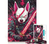 1000 Adult Pieces Jigsaw Puzzle Bull Terrier Dog Samurai Warrior Tight Cut Fun Thinking Skill Game Leisure Fun Time Birthday Activity (38x52cm)