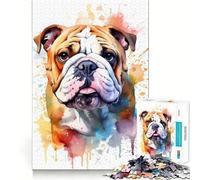 1000 Adult Pieces Jigsaw Puzzle Bulldog in Watercolor Tight Cut Fun Thinking Skill Game Leisure Fun Time Birthday Activity (38x52cm)