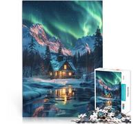 1000 Adult Pieces Jigsaw Puzzle Cabin by Northern Lights Mountains Familienaktivität Künstlersammlung, Bildende Kunst38x26cm
