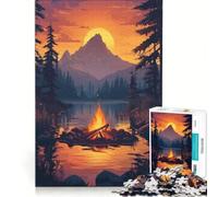 1000 Adult Pieces Jigsaw Puzzle Campfire Sunset, Relax Games, Challenging To Complete, Wishlist with Santa Claus 38x26cm