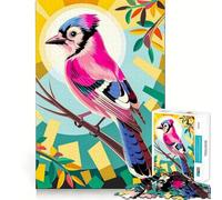 1000 Adult Pieces Jigsaw Puzzle Candy Floss Pink Jay Bird Illustration Tight Cut Fun Thinking Skill Game Leisure Fun Time Birthday Activity (50x75cm)