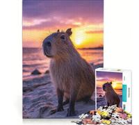 1000 Adult Pieces Jigsaw Puzzle Capybara at Sunset Beach, Relax Games, Challenging To Complete, Wishlist with Santa Claus 38x26cm