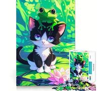 1000 Adult Pieces Jigsaw Puzzle Cat And Frog Friends Tight Cut Fun Thinking Skill Game Leisure Fun Time Birthday Activity (38x52cm)