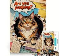 1000 Adult Pieces Jigsaw Puzzle Cat Bursting Through Comic Book Page Tight Cut Fun Thinking Skill Game Leisure Fun Time Birthday Activity (50x75cm)