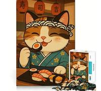 1000 Adult Pieces Jigsaw Puzzle Cat Chef Enjoying Sushi Tight Cut Fun Thinking Skill Game Leisure Fun Time Birthday Activity (50x75cm)