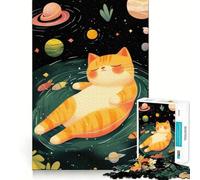 1000 Adult Pieces Jigsaw Puzzle Cat in Space Galaxy Tight Cut Fun Thinking Skill Game Leisure Fun Time Birthday Activity (38x52cm)