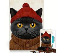 1000 Adult Pieces Jigsaw Puzzle Cat in Winter Outfit Tight Cut Fun Thinking Skill Game Leisure Fun Time Birthday Activity (38x52cm)