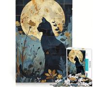 1000 Adult Pieces Jigsaw Puzzle Cat Looking at The Moon, Relax Games, Challenging To Complete, Wishlist with Santa Claus 38x26cm