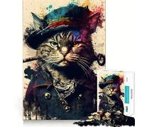 1000 Adult Pieces Jigsaw Puzzle Cat Pirate Portrait Perfect Cut Fun Focus Game Gift Peaceful Play Fun Birthday Hobby Gift (50x75cm)