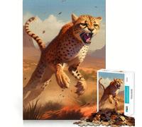 1000 Adult Pieces Jigsaw Puzzle Cheetah on The Run Exact Cut Art Creative Game Toy Relax Time Game Christmas Calm Gift (50x75cm)