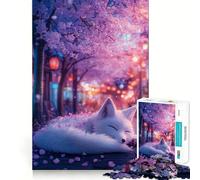 1000 Adult Pieces Jigsaw Puzzle Cherry Blossom Fox Rest Exact Cut Art Creative Game Toy Relax Time Game Christmas Calm Gift (38x26cm)