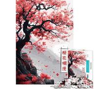 1000 Adult Pieces Jigsaw Puzzle Cherry Blossom Tree Cliffside Help The Brain Exercise Home Decoration Practical Game for Ages 14 And over (50x75cm)