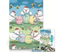 1000 Adult Pieces Jigsaw Puzzle Chickens Painting Easter Eggs Exact Cut Art Creative Game Toy Relax Time Game Christmas Calm Gift (50x75cm)