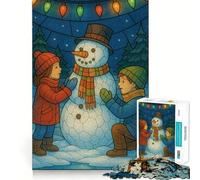 1000 Adult Pieces Jigsaw Puzzle Children Building A Snowman Illustration Perfect Cut Fun Focus Game Gift Peaceful Play Fun Birthday Hobby Gift (50x75cm)