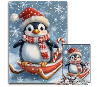 1000 Adult Pieces Jigsaw Puzzle Christmas Penguin Wooden Jigsaw Puzzles Stress Reliever Staycation Kill Time, A Work of Art for And Age 14 50X75CM