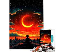 1000 Adult Pieces Jigsaw Puzzle Cityscape Under A Crescent Moon Fun at Home Activities, Hand Speed Race Brain Teaser Game Suitable for People Aged 14 And Above (38x52cm)
