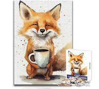 1000 Adult Pieces Jigsaw Puzzle Coffee with Cute Fox Great for Calm Leisure Moments Premium Die Cut Precision Toy Size 50x75cm