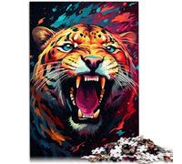 1000 Adult Pieces Jigsaw Puzzle Color painting leopard Intellectual Game 26x38cm with Matching Poster and Trivia Sheet for teenager Age 14 Up
