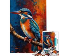 1000 Adult Pieces Jigsaw Puzzle Colorful Kingfisher Bird on Branch Painting Relaxing Games Addictive Toys to Cultivate Patience Birthday Gifts Wall Art (Size 50x75cm)