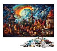 1000 Adult Pieces Jigsaw Puzzle Colorful Rainbow Windmill Town Educational Challenge Stress Reliever Difficult Challenge 1000 PCS(38x26cm)