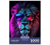 1000 Adult Pieces Jigsaw Puzzle Cool Lion with Sunglasses Adult Jigsaw Puzzle Brain Teaser Game Birthday Present Challenging To Complete 38x26cm/1000pcs