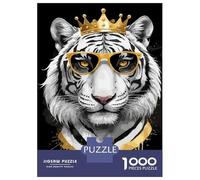 1000 Adult Pieces Jigsaw Puzzle Cool Tiger with Crown And Glasses Puzzle for Adults Brain Teaser Game Improve Memory Gifts for Friends And Family 52x38cm/1000pcs