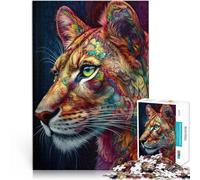 1000 Adult Pieces Jigsaw Puzzle “Cougar in colorful art” Made of wood，for age 14+ Parent-child interaction Challenging Game Gifts。size：50x75cm/14.96x20.47inch