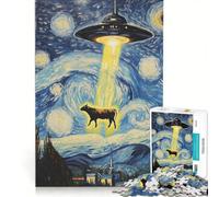 1000 Adult Pieces Jigsaw Puzzle Cow Abducted by UFO, Educational Game, Difficult And Challenge, Christmas Birthday Gifts 50x75cm