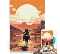 1000 Adult Pieces Jigsaw Puzzle Cowboy in The Desert, Educational Game, Difficult And Challenge, Christmas Birthday Gifts 38x26cm