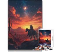 1000 Adult Pieces Jigsaw Puzzle Cowboy on Horseback at Sunset Calm And Enjoyable Free Time Advanced Die Cut Precision Toy Size 38x52cm