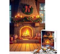 1000 Adult Pieces Jigsaw Puzzle Cozy Christmas Fireplace Educational Toy Funny Gift Educational Games Artists' Collection, Fine Arts Size 38x52cm