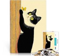 1000 Adult Pieces Jigsaw Puzzle Curious Cat and Butterfly Lernspiele Heimdekoration Lernspiel für Geburtstag, Weihnachten75x50cm