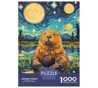 1000 Adult Pieces Jigsaw Puzzle Cute Beaver Starry Night Puzzle for Adults Brain Teaser Game Improve Memory Gifts for Friends And Family 52x38cm/1000pcs