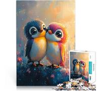 1000 Adult Pieces Jigsaw Puzzle Cute Oil Paint Penguin Couple Challenging Game Gifts with Fully Interlocking Randomly Shaped Pieces 50x70cm