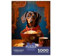 1000 Adult Pieces Jigsaw Puzzle Dachshund Eating Noodles Adult Jigsaw Puzzle Brain Teaser Game Birthday Present Challenging To Complete 52x38cm/1000pcs
