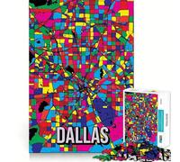 1000 Adult Pieces Jigsaw Puzzle Dallas Pop Art City Map Perfect Cut Fun Focus Game Gift Peaceful Play Fun Birthday Hobby Gift (38x52cm)