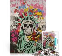 1000 Adult Pieces Jigsaw Puzzle Day of the Dead Statue of Liberty Skull Stressabbau Geeignet für die Schreibtischdekoration75x50cm