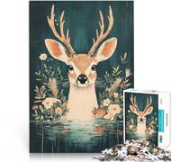 1000 Adult Pieces Jigsaw Puzzle Deer in Floral Water Anspruchsvolles Spiel und Familienspaß Wanddekoration38x26cm
