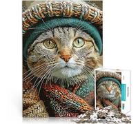 1000 Adult Pieces Jigsaw Puzzle Dressed Cat Portrait Herausforderndes Spielspielzeug Künstlersammlung, Bildende Kunst38x26cm