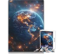 1000 Adult Pieces Jigsaw Puzzle Earth from Space Glowing Globe Citylights Galaxy Great for Calm Leisure Moments Premium Die Cut Precision Toy Size 50x75cm