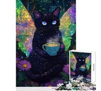 1000 Adult Pieces Jigsaw Puzzle Fairy Cat with Coffee in Forest Educational Toy Funny Gift Educational Games Artists' Collection, Fine Arts Size 38x26cm